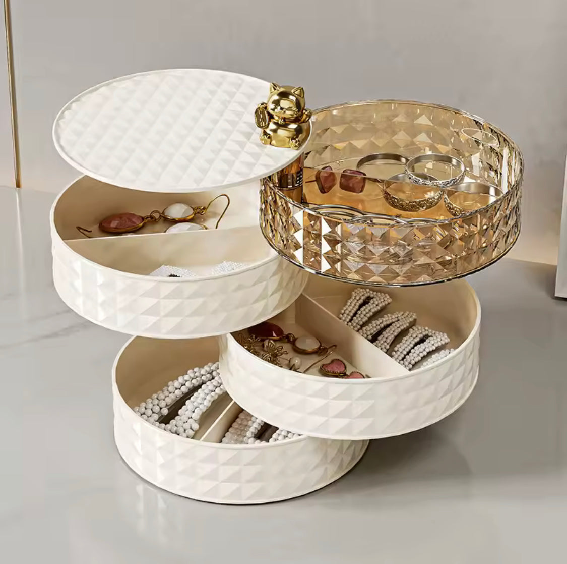 Jewelry Storage Box, Rotatable Dustproof Jewelry Organizer, Vintage Jewelry Box Organizer, Multi-Layer Rotating Jewelry Organizer Jewelry Storage Box, Rotatable Dustproof Jewelry Organizer, Vintage Jewelry Box Organizer, Multi-Layer Rotating Jewelry Organizer
